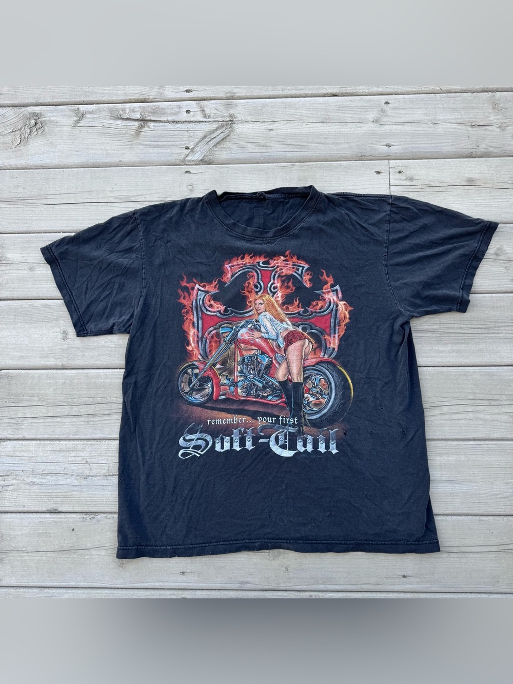 Vintage 90s Bike and Girl t-shirt NO TAG DISTRESSED